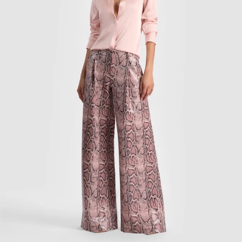 Alice and Olivia Pink Snake Print Wide-Leg Pants